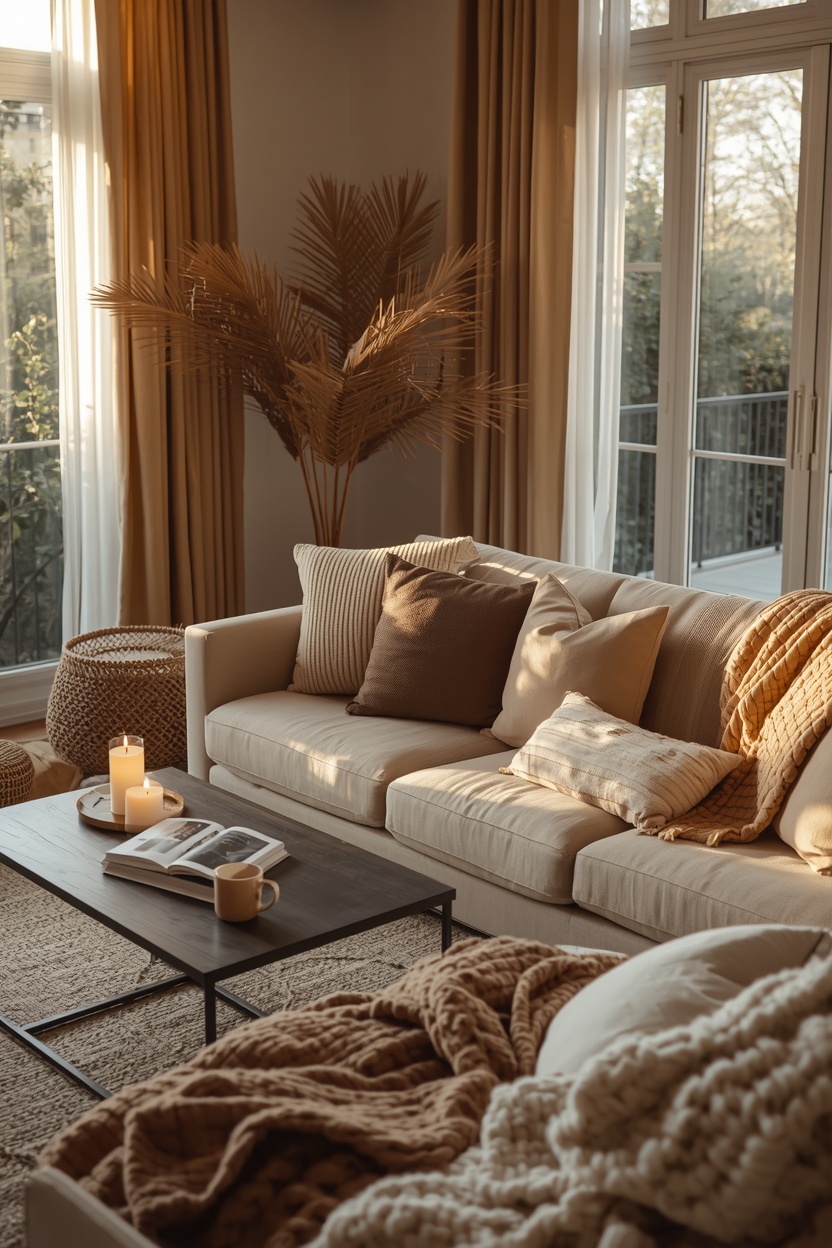 17 Cozy Living Room Ideas with Blankets, Candles, and Soft Lighting
