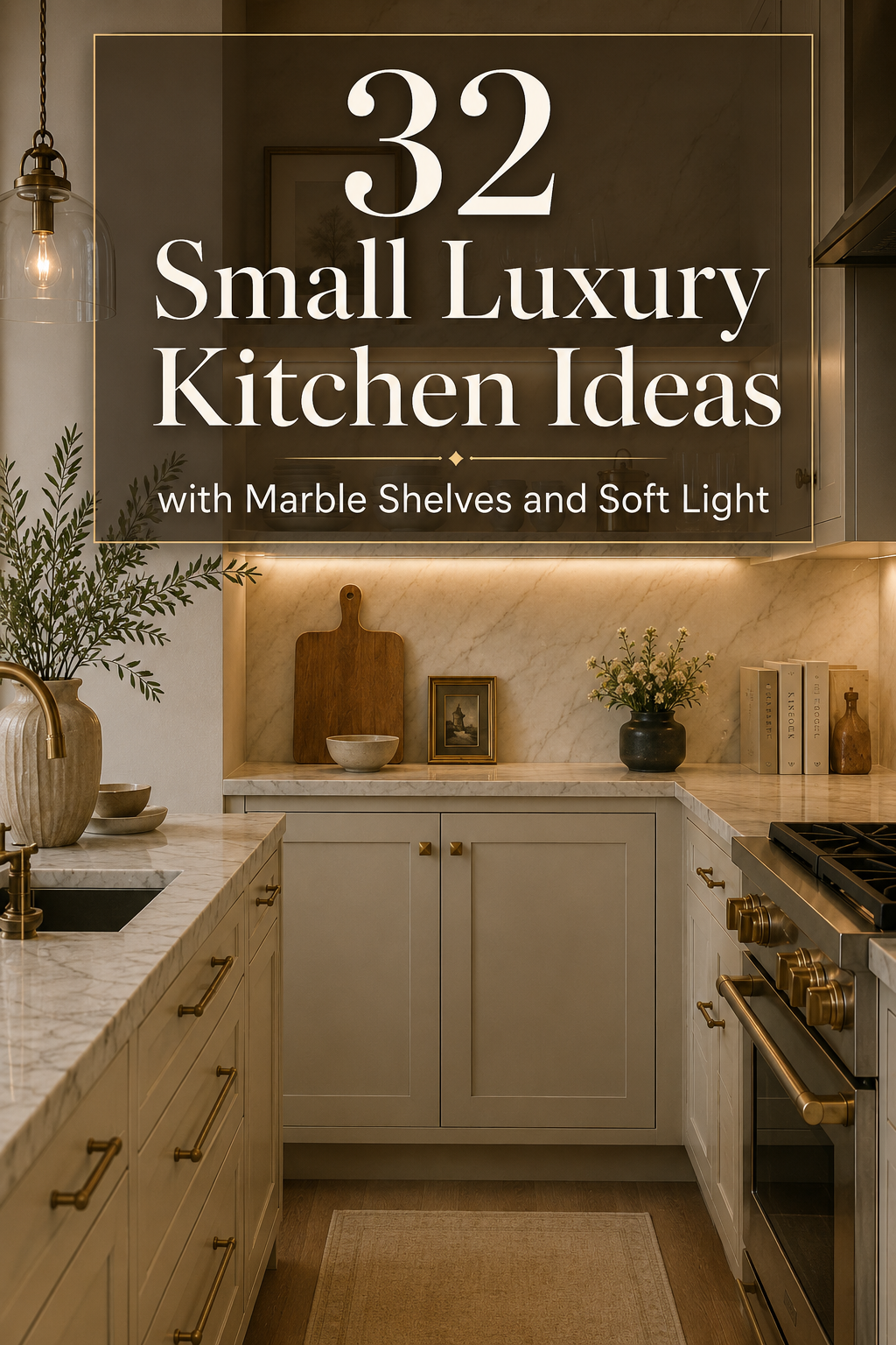 32 Small Luxury Kitchen Ideas with Marble Shelves and Soft Light