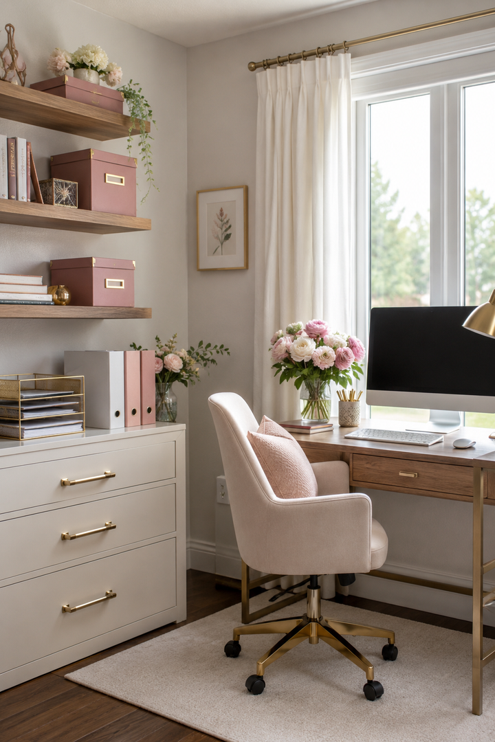 How to Make Dusty Rose & Champagne Gold Home Offices Feel Personal, Polished, and Easy to Live Wi… — inspiration 5 of 15