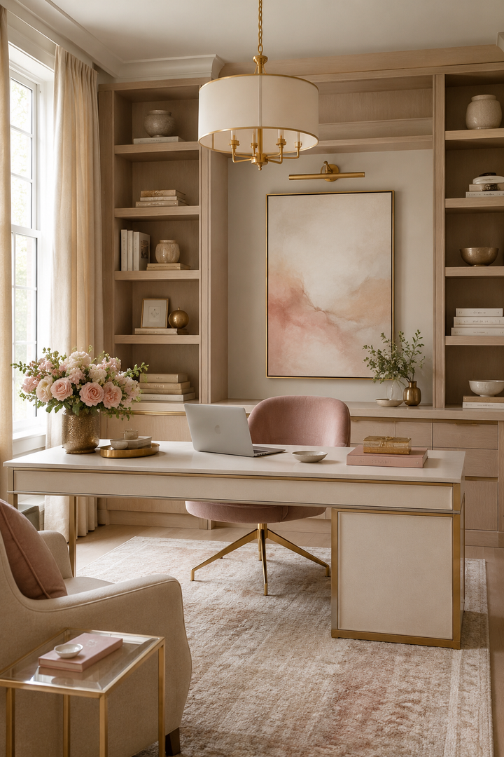 How to Make Dusty Rose & Champagne Gold Home Offices Feel Personal, Polished, and Easy to Live Wi… — inspiration 6 of 15
