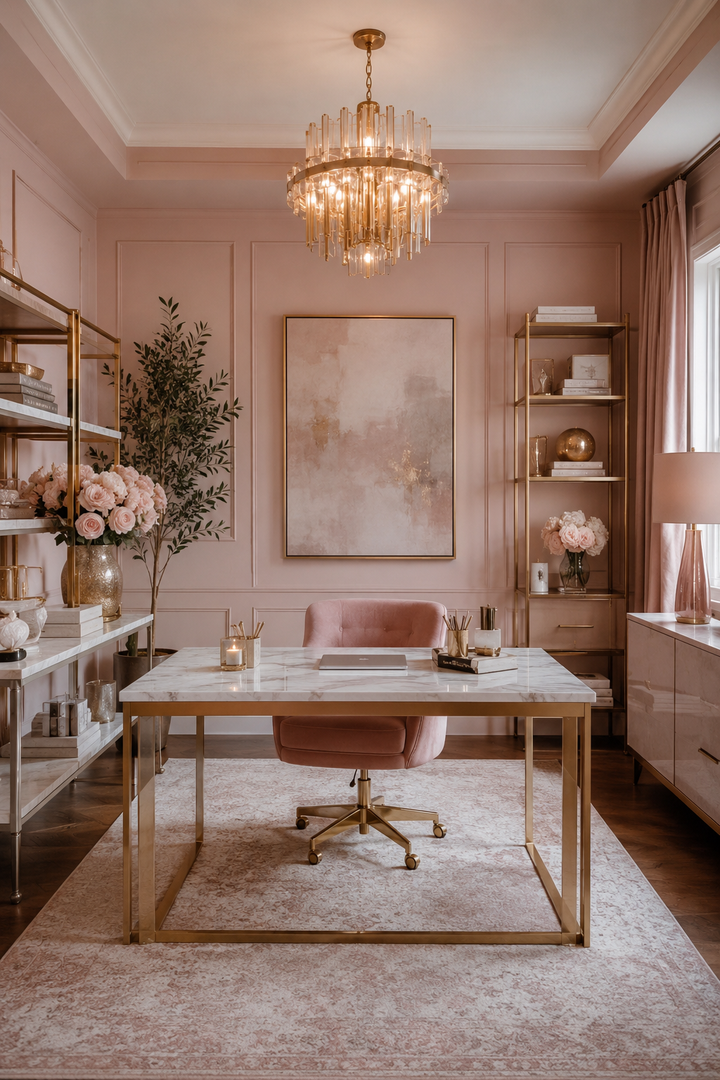 How to Make Dusty Rose & Champagne Gold Home Offices Feel Personal, Polished, and Easy to Live Wi… — inspiration 4 of 15