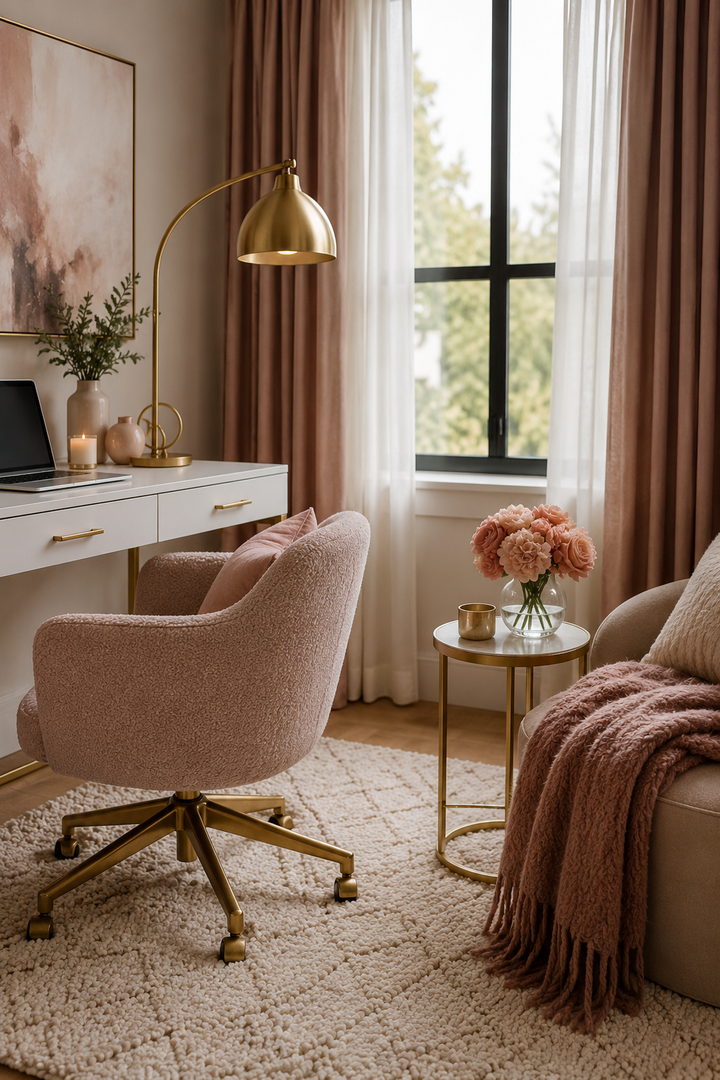 How to Make Dusty Rose & Champagne Gold Home Offices Feel Personal, Polished, and Easy to Live Wi… — inspiration 8 of 15
