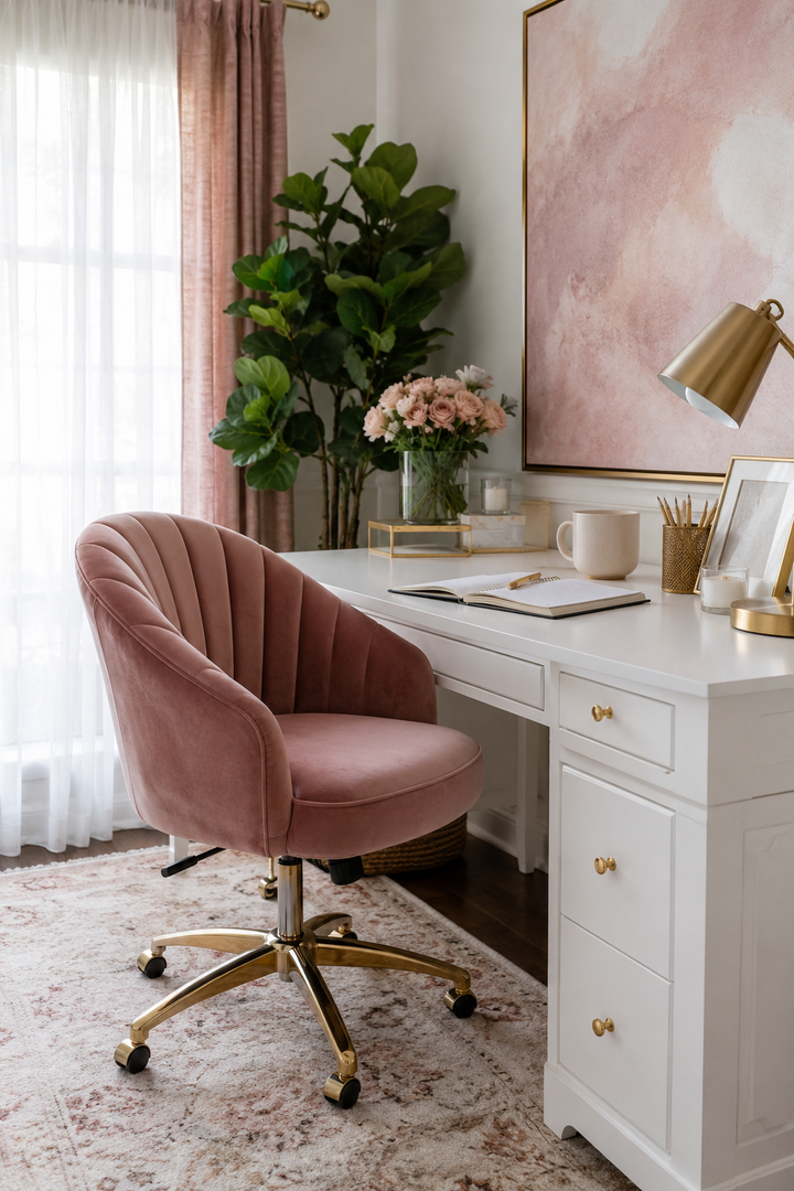 How to Make Dusty Rose & Champagne Gold Home Offices Feel Personal, Polished, and Easy to Live Wi… — inspiration 3 of 15