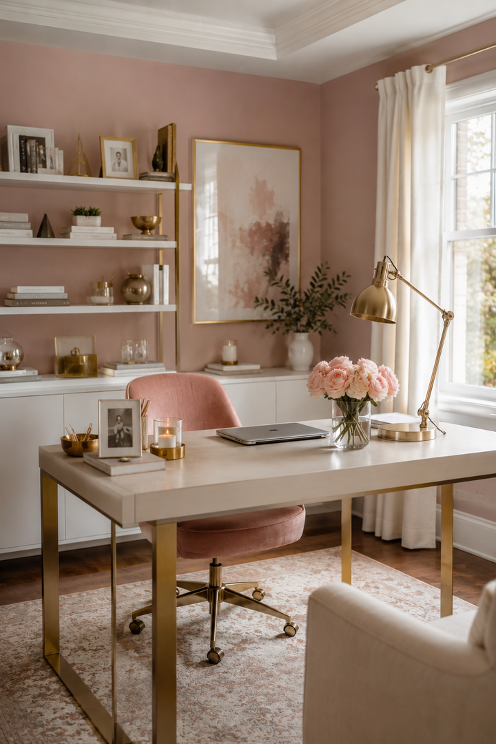 How to Make Dusty Rose & Champagne Gold Home Offices Feel Personal, Polished, and Easy to Live W… — inspiration 13 of 15
