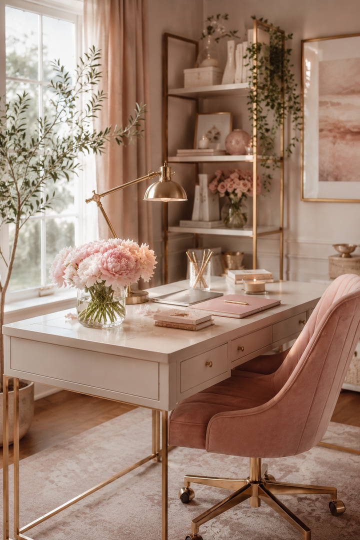 How to Make Dusty Rose & Champagne Gold Home Offices Feel Personal, Polished, and Easy to Live Wi… — inspiration 9 of 15