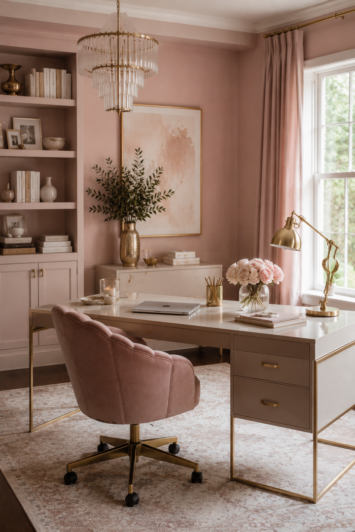 How to Make Dusty Rose & Champagne Gold Home Offices Feel Personal, Polished, and Easy to Live W… — inspiration 14 of 15