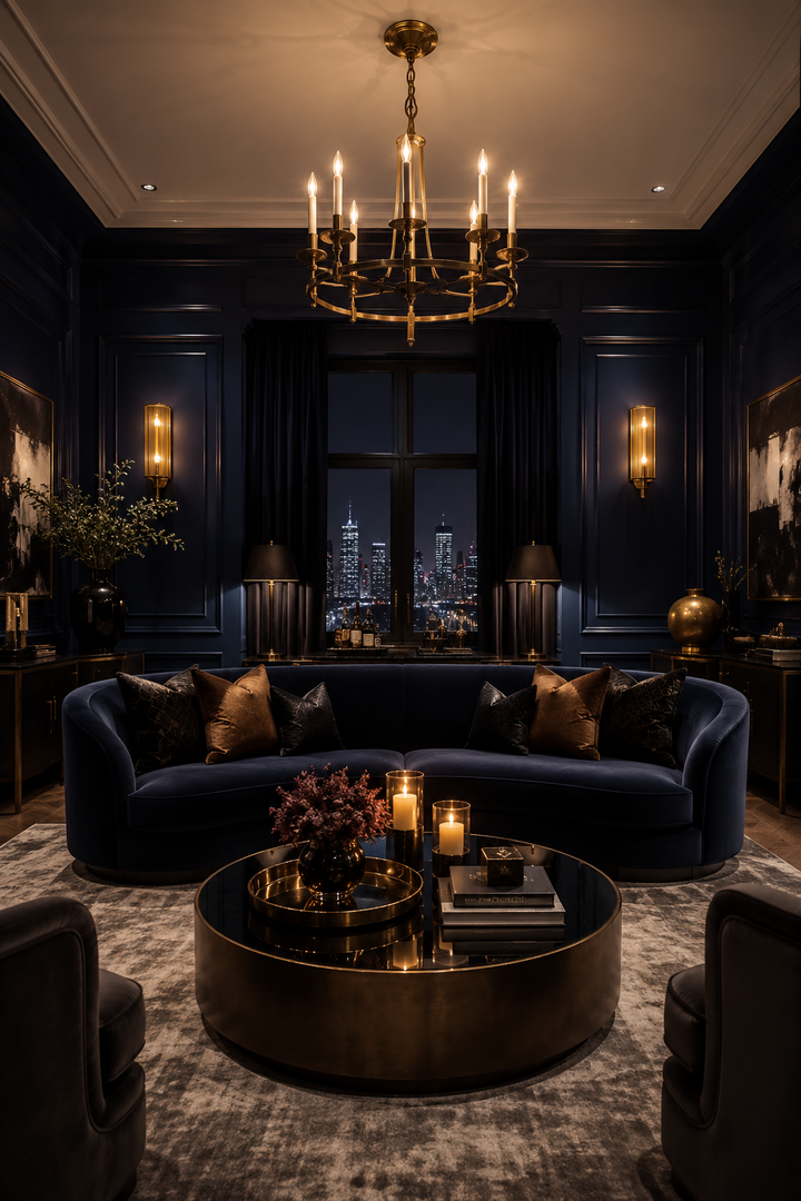 How Navy Blue & Burnished Brass Living Rooms Elevate a Home Beyond Pretty Decor — inspiration 1 of 20
