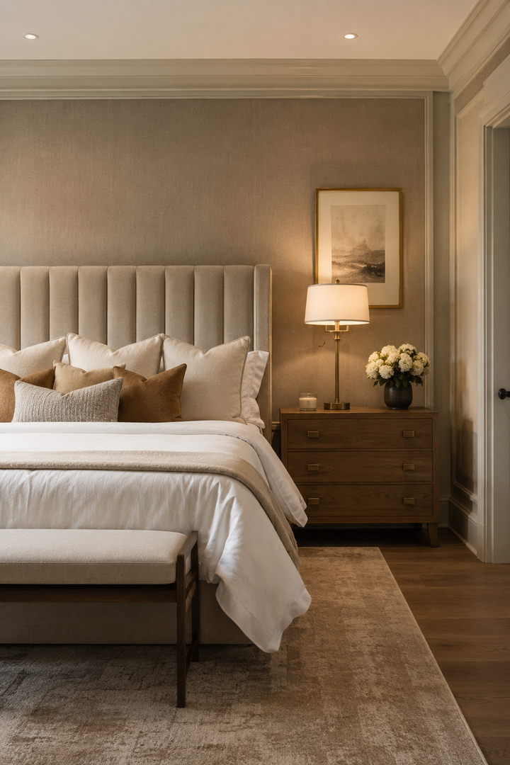 Warm Neutral Bedroom Ideas with Soft Linen and Calm Lighting β inspiration 6 of 19
