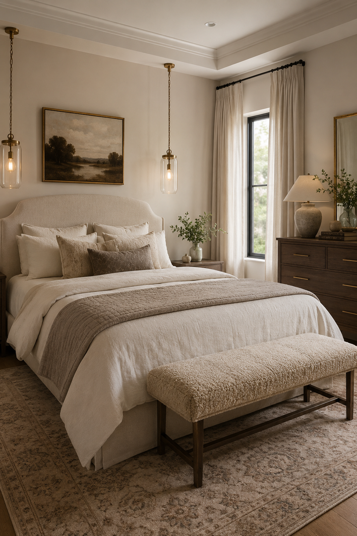 Warm Neutral Bedroom Ideas with Soft Linen and Calm Lighting β inspiration 16 of 19