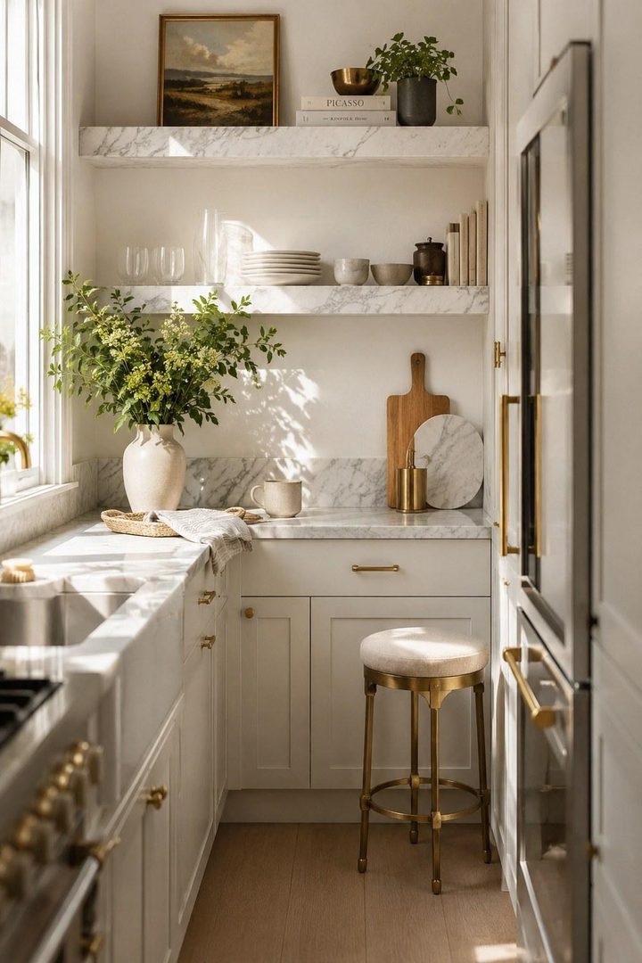 32 Small Luxury Kitchen Ideas with Marble Shelves and Soft Light β inspiration 1 of 32