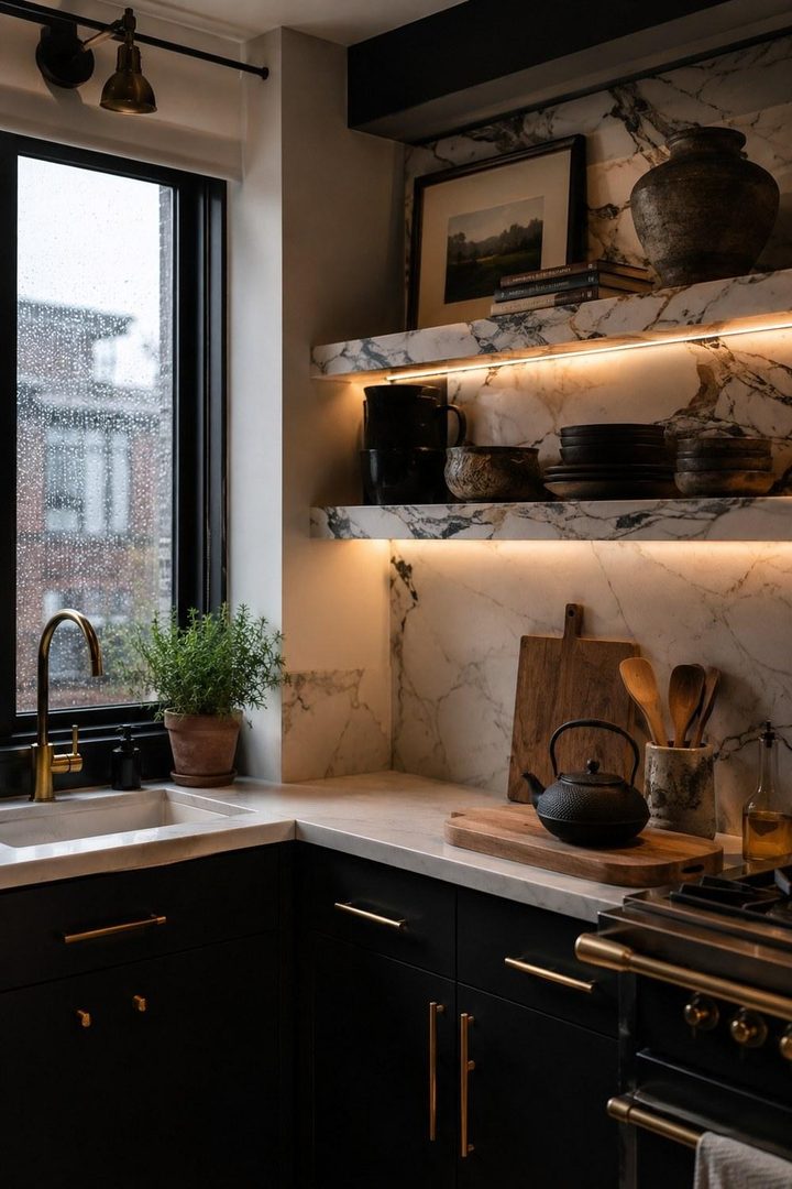 32 Small Luxury Kitchen Ideas with Marble Shelves and Soft Light β inspiration 3 of 32