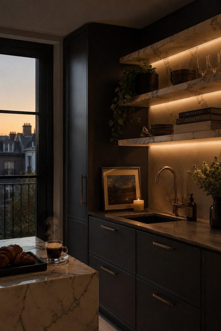 32 Small Luxury Kitchen Ideas with Marble Shelves and Soft Light β inspiration 6 of 32