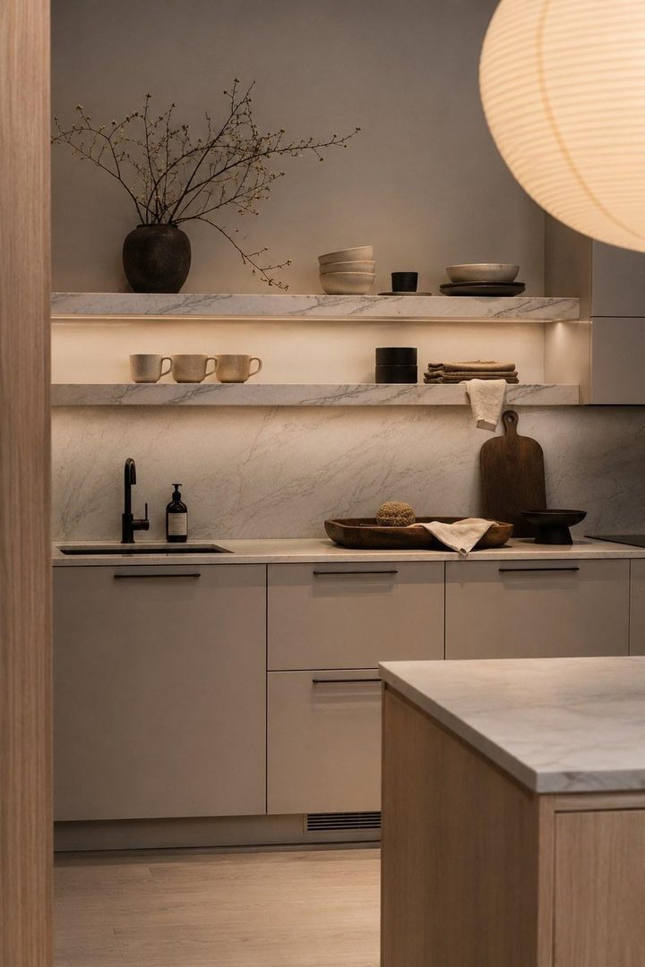 32 Small Luxury Kitchen Ideas with Marble Shelves and Soft Light β inspiration 8 of 32