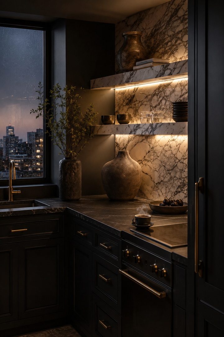 32 Small Luxury Kitchen Ideas with Marble Shelves and Soft Light β inspiration 10 of 32