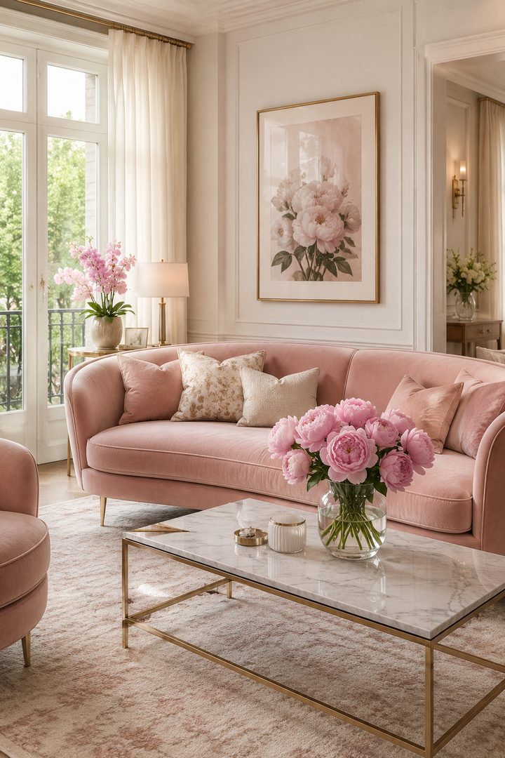 24 Pink Living Room Design Ideas for Women Who Love a Soft and Stylish Home β inspiration 1 of 24