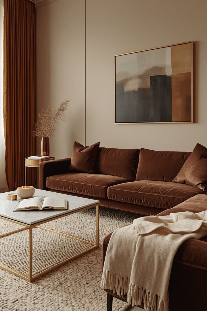 How Brown and Gold Living Rooms Create a Confident Home for Women — inspiration 1 of 15