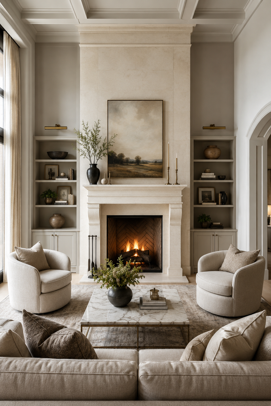 16 Fireplace Styling Ideas for Cozy Living Rooms with Creamy Stone Surrounds — inspiration 6 of 16