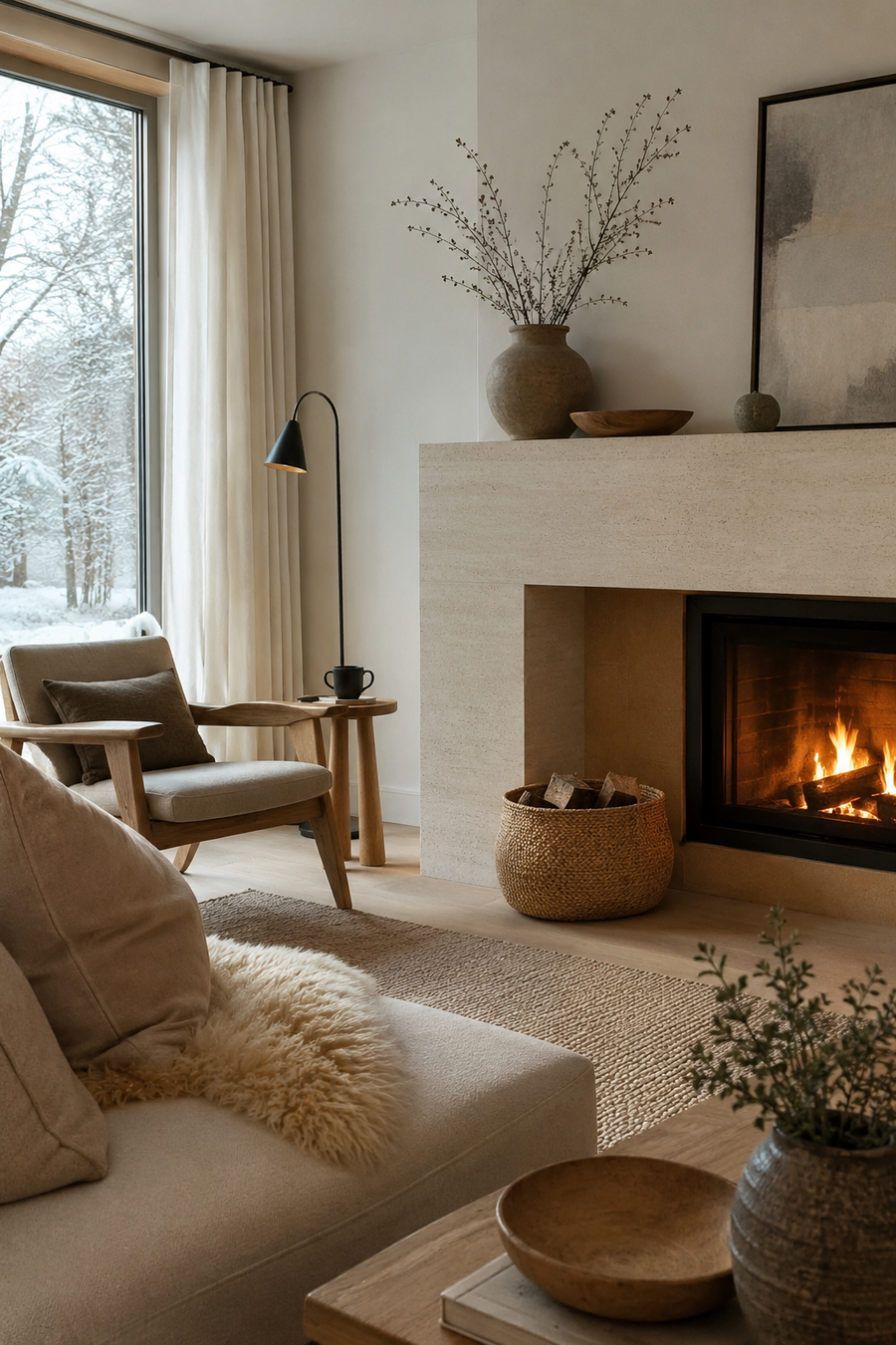16 Fireplace Styling Ideas for Cozy Living Rooms with Creamy Stone Surrounds — inspiration 5 of 16