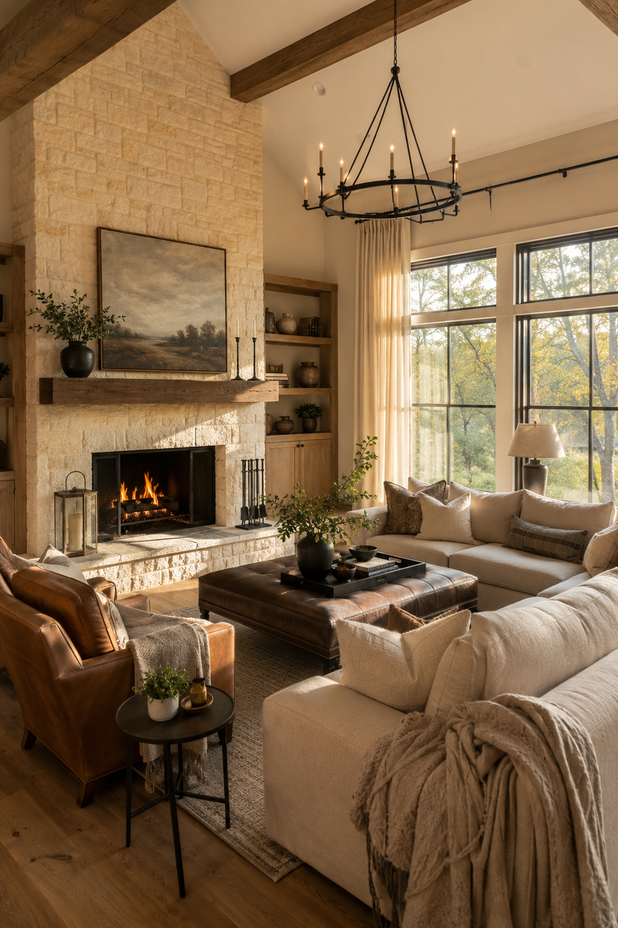 16 Fireplace Styling Ideas for Cozy Living Rooms with Creamy Stone Surrounds — inspiration 8 of 16