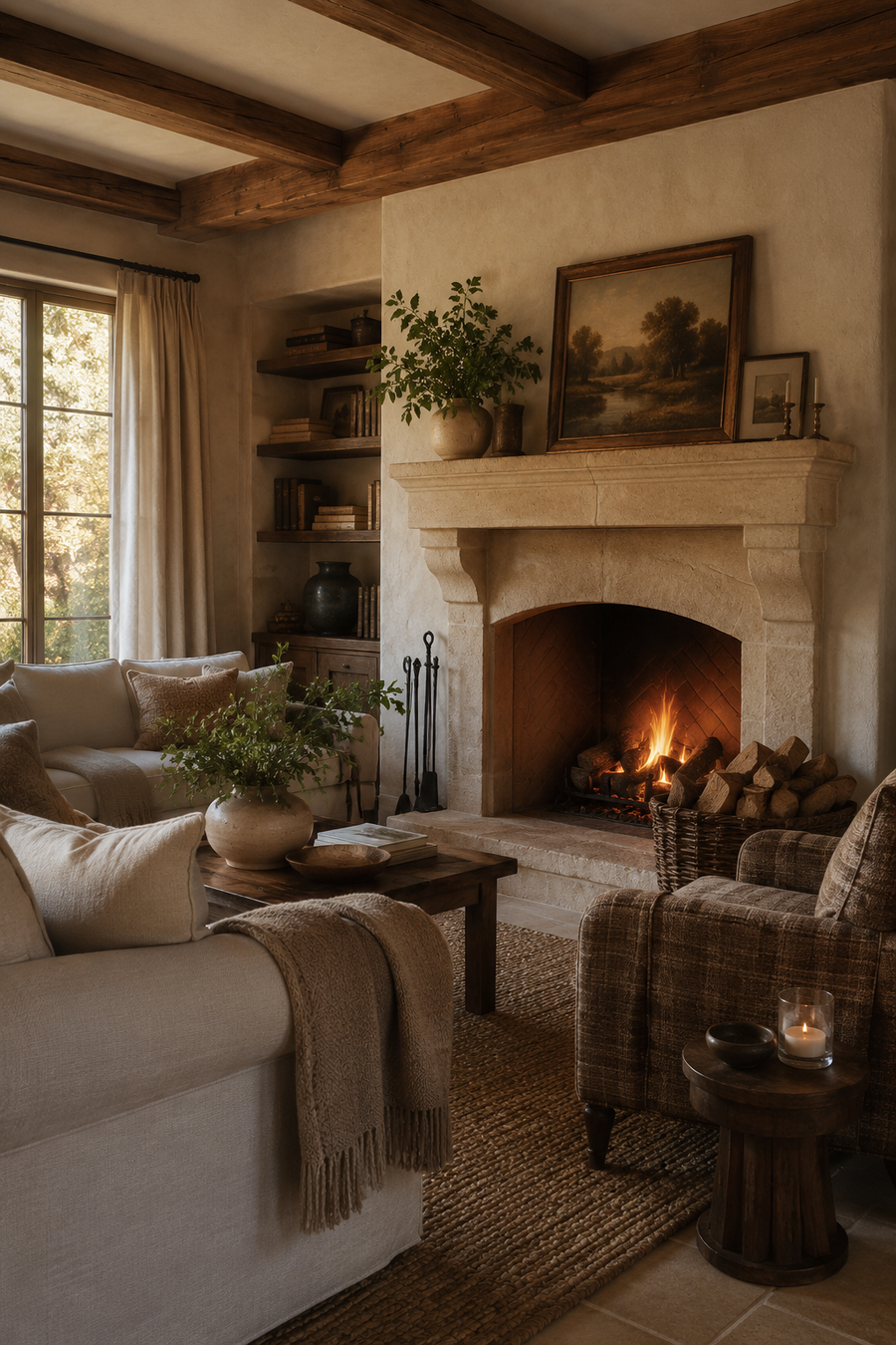 16 Fireplace Styling Ideas for Cozy Living Rooms with Creamy Stone Surrounds — inspiration 2 of 16