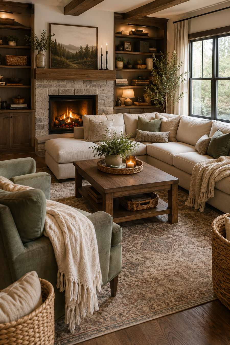 16 Fireplace Styling Ideas for Cozy Living Rooms with Creamy Stone Surrounds — inspiration 7 of 16