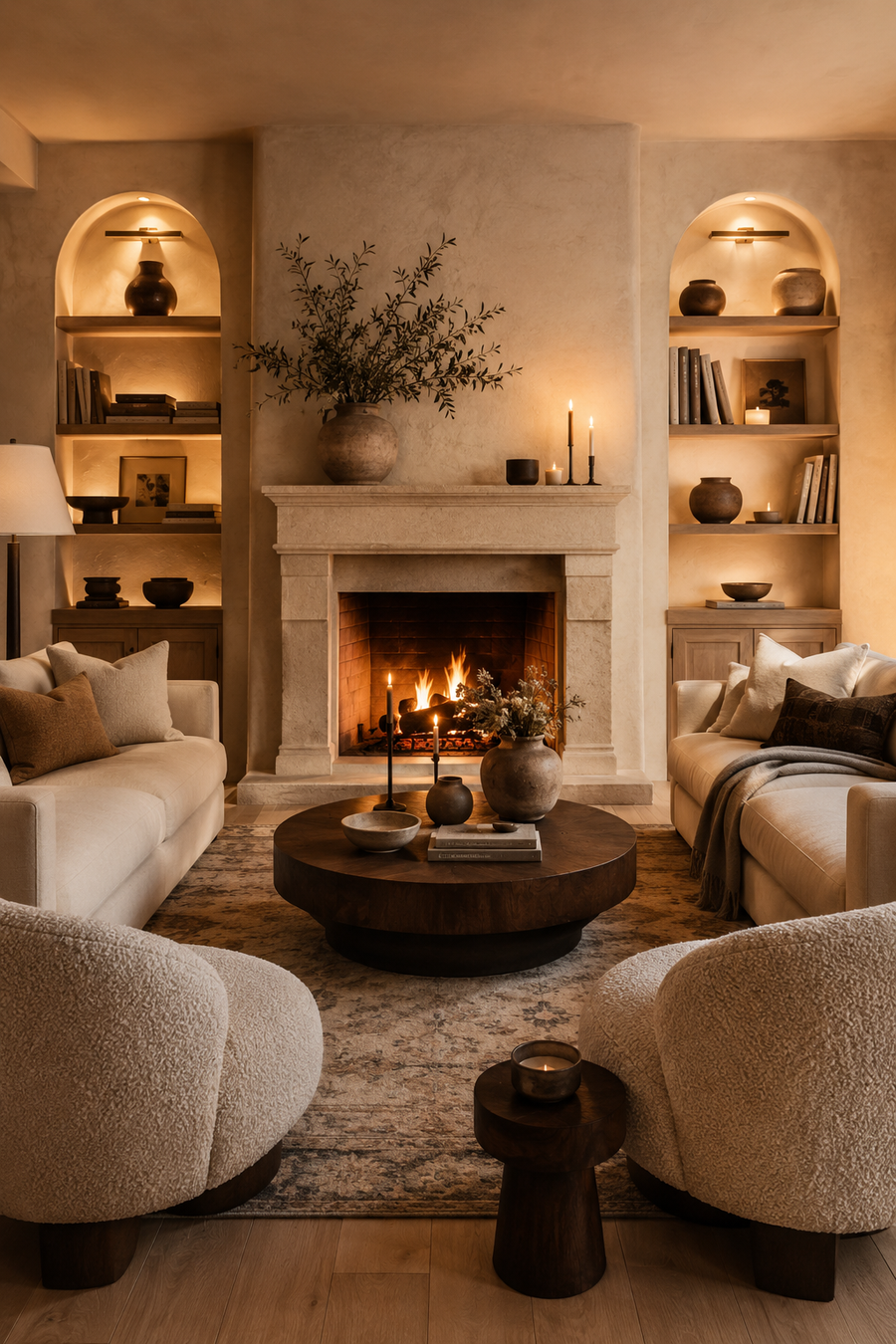 16 Fireplace Styling Ideas for Cozy Living Rooms with Creamy Stone Surrounds — inspiration 14 of 16
