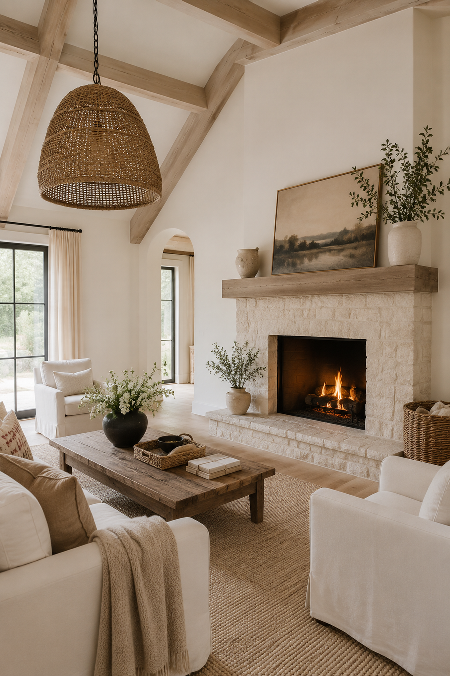 16 Fireplace Styling Ideas for Cozy Living Rooms with Creamy Stone Surrounds — inspiration 15 of 16