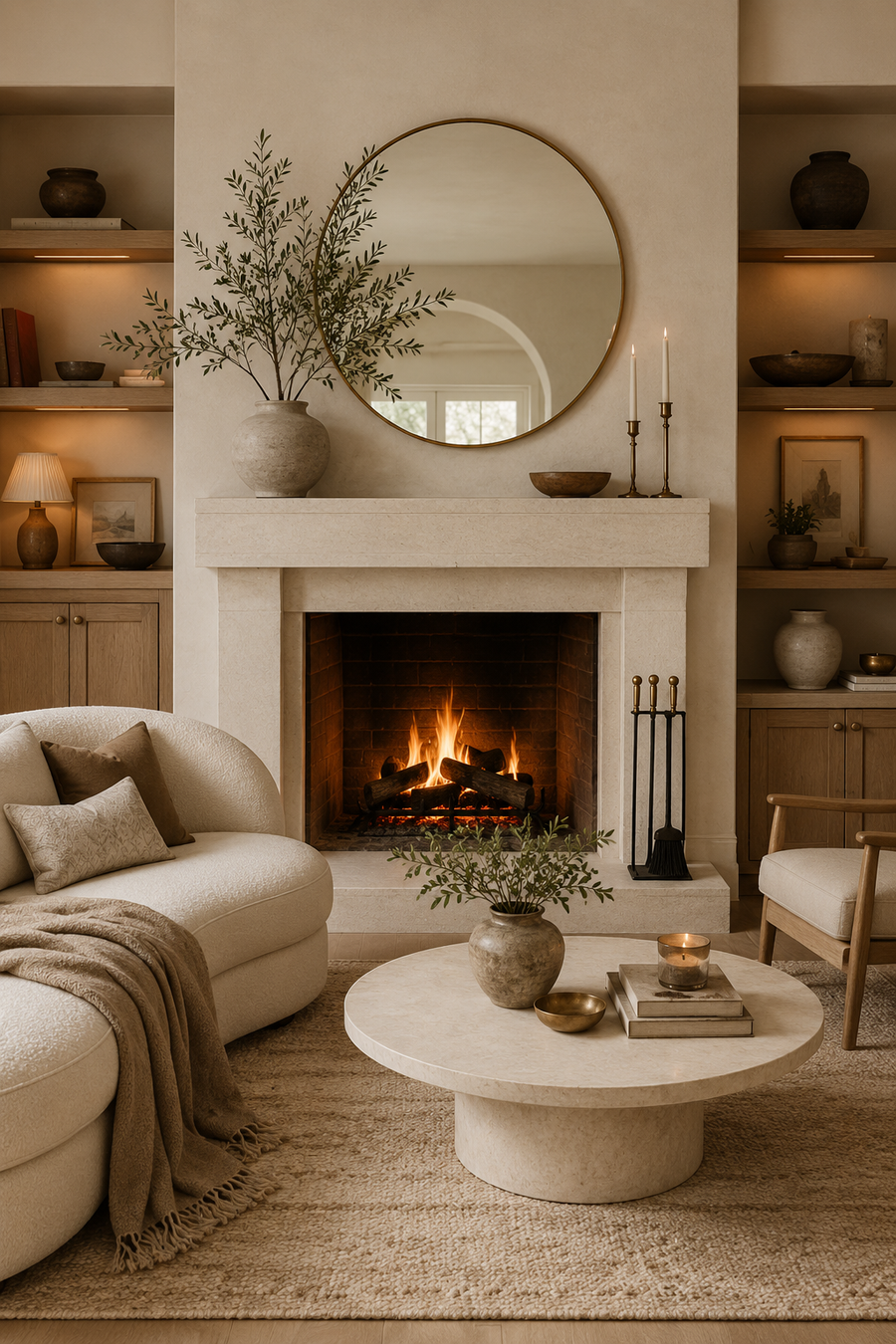 16 Fireplace Styling Ideas for Cozy Living Rooms with Creamy Stone Surrounds — inspiration 9 of 16