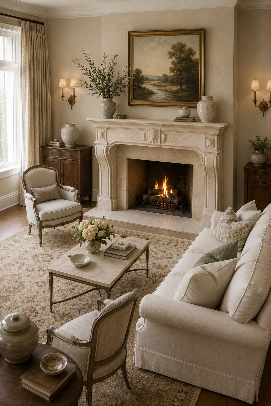 16 Fireplace Styling Ideas for Cozy Living Rooms with Creamy Stone Surrounds — inspiration 12 of 16