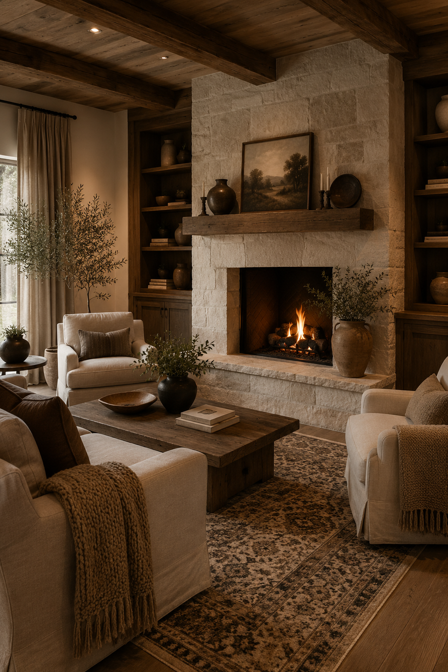 16 Fireplace Styling Ideas for Cozy Living Rooms with Creamy Stone Surrounds — inspiration 10 of 16
