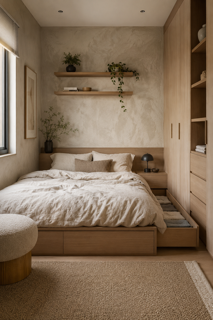 6. Pair a Storage Ottoman with Built-Ins for Extra Function