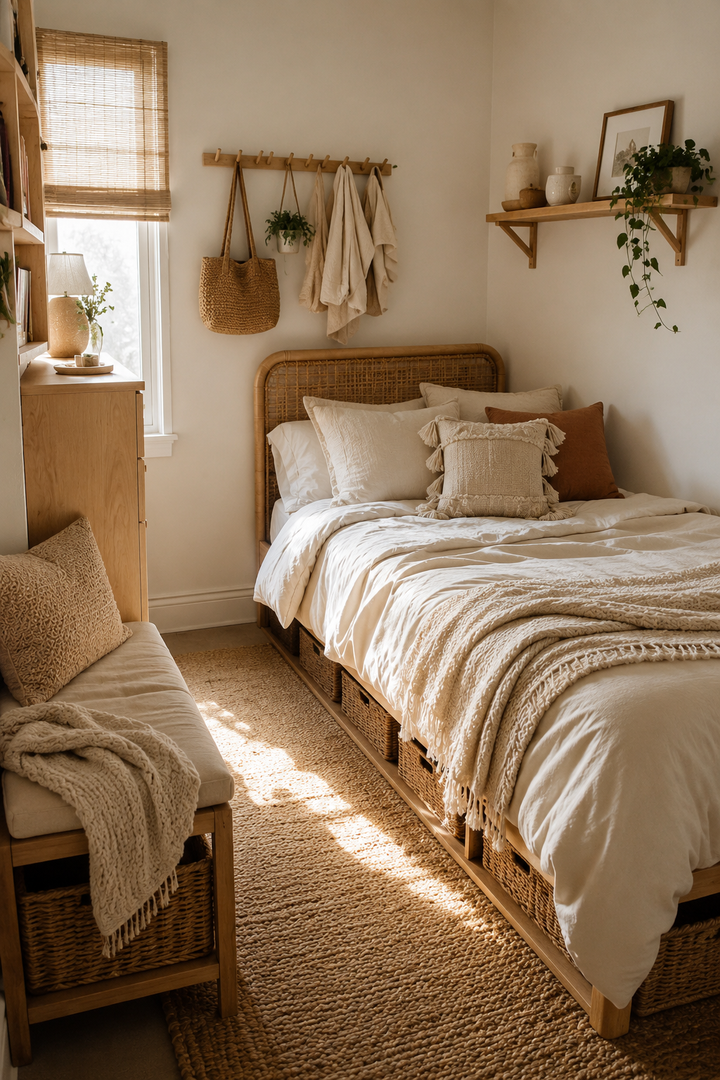 5. Add Woven Storage and Soft Natural Texture for a Cozy Feel