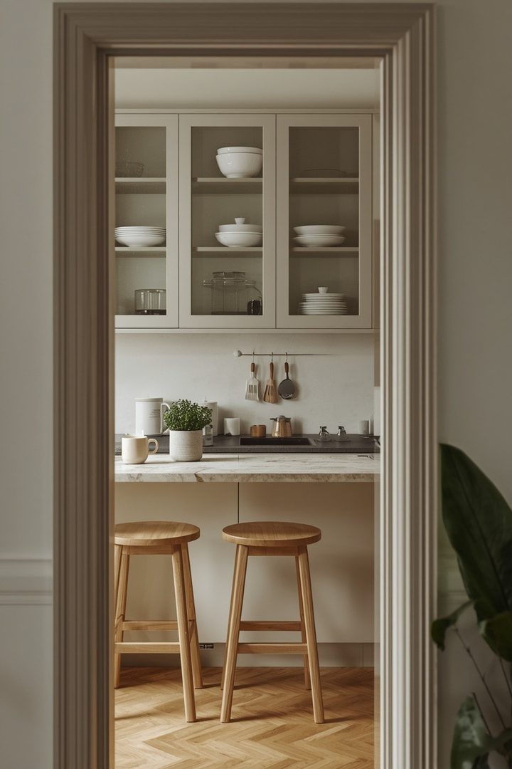 9. Glass Kitchen Cabinets Ideas for Small Apartments