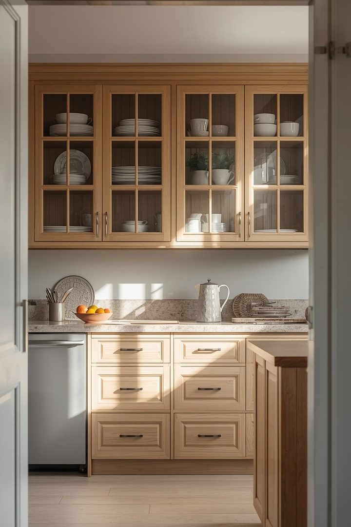 5. Mix Glass Upper Cabinets with Solid Lower Cabinets