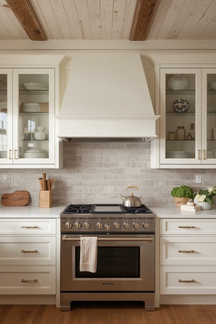 6. Add Glass Cabinets Around the Range Hood