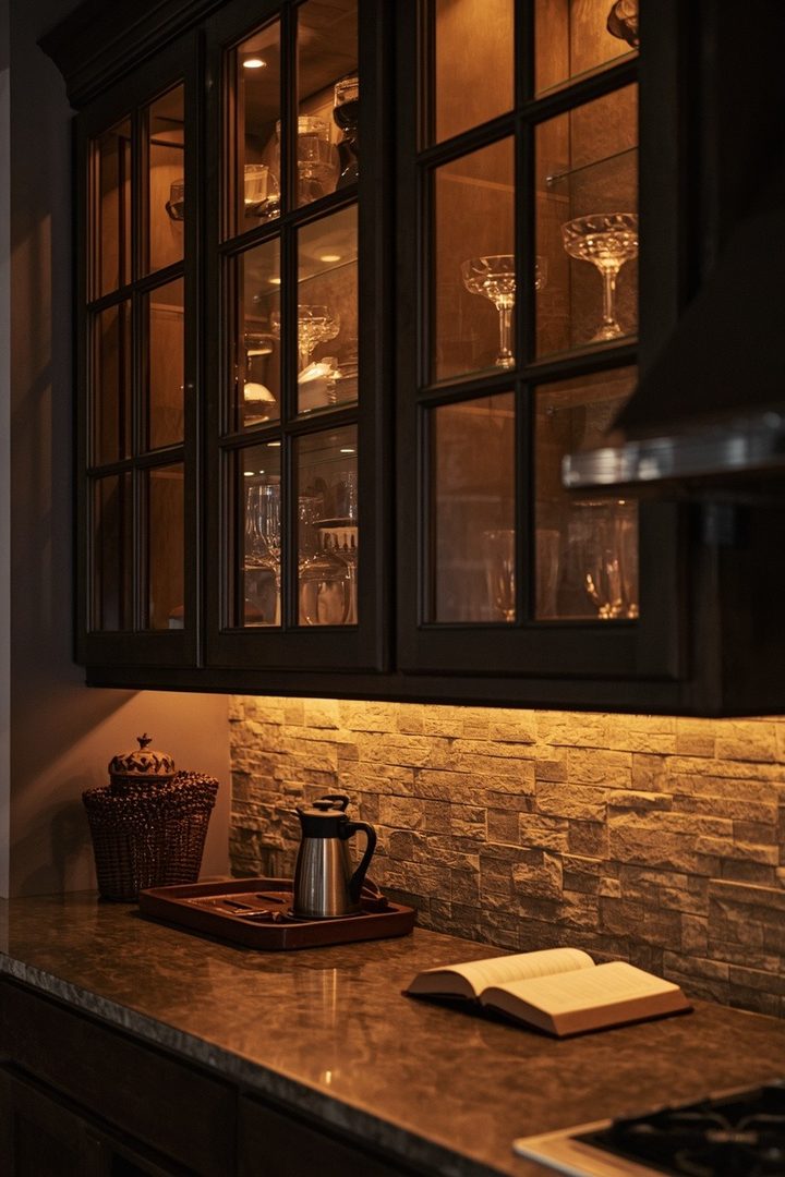 4. Glass Kitchen Cabinets Ideas with Interior Lighting