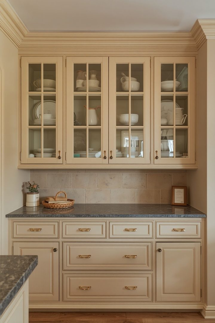 16. Create a Built-In Hutch Look with Glass Cabinets
