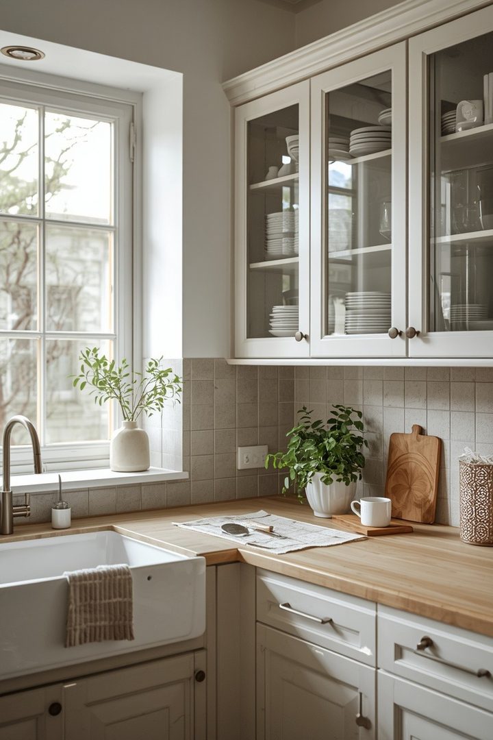 21. Add Glass Cabinets Near a Kitchen Window