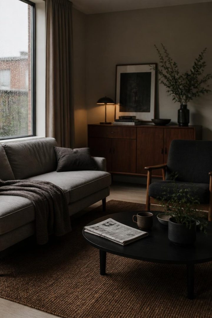 6. Use a Brown Rug to Warm Up a Gray Living Room