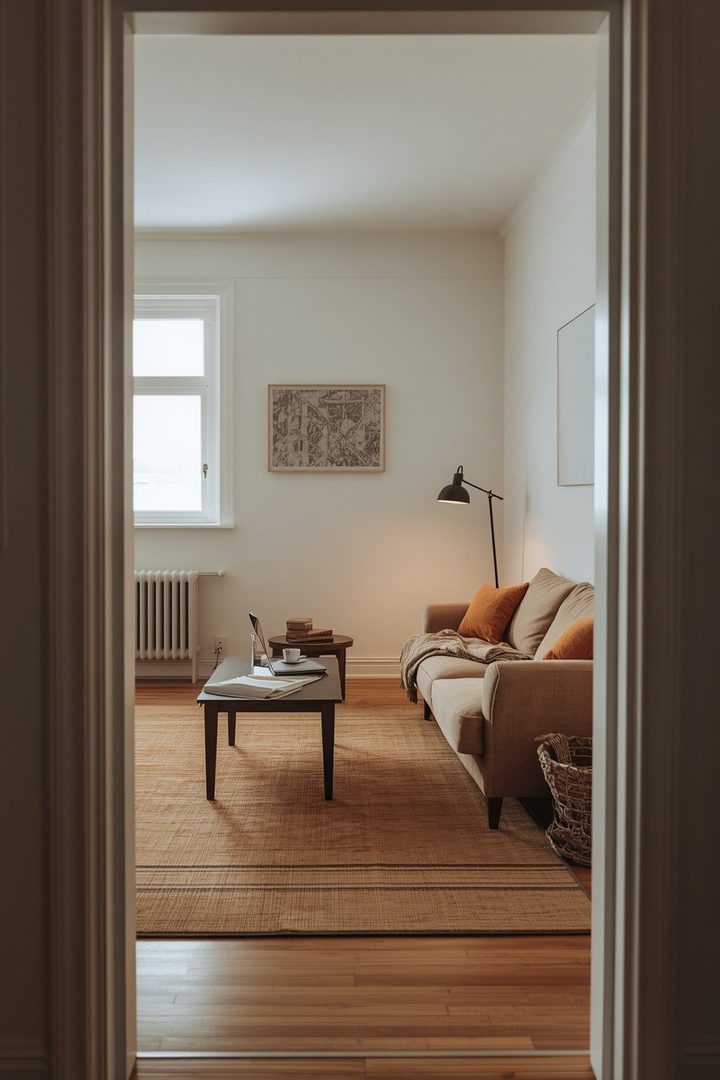 8. Make a Small Living Room Feel Finished with a Brown Rug