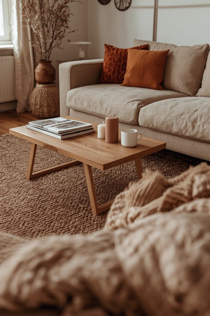2. Try a Textured Brown Rug for Extra Cozy Detail
