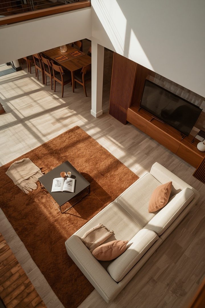 20. Add a Brown Rug to Make Open Spaces Feel Defined