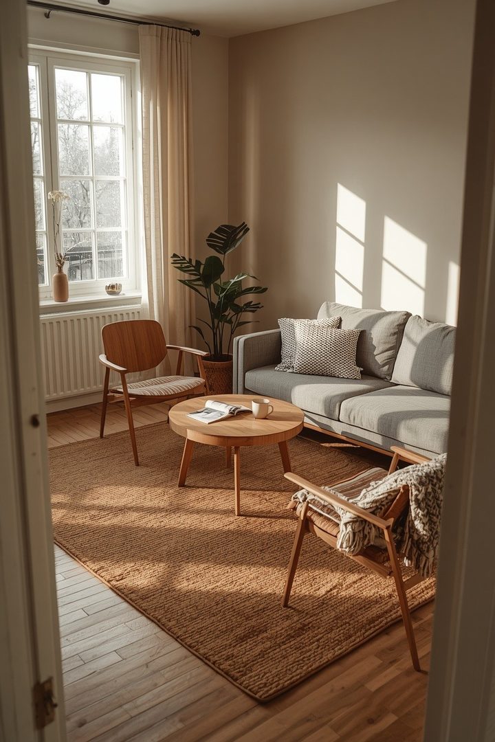 1. Use a Large Brown Rug to Anchor the Seating Area