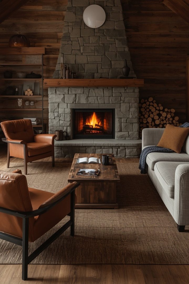 19. Choose a Brown Rug for a Fireplace Living Room