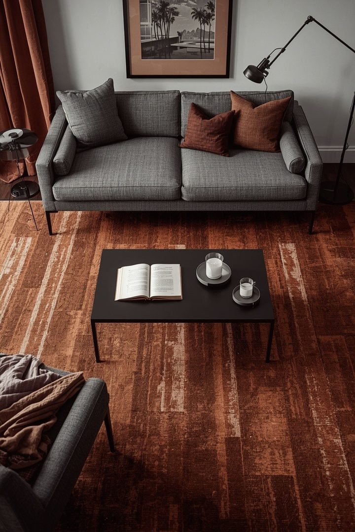 14. Pair a Brown Rug with Black Accents for Contrast