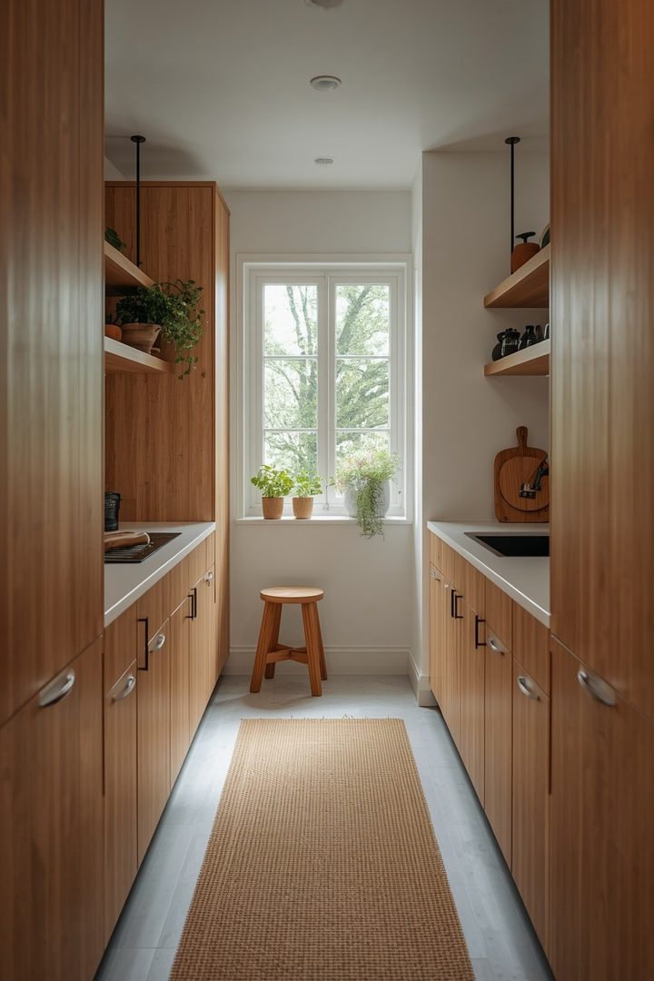 6. Make a Galley Kitchen Feel Warmer with Natural Wood