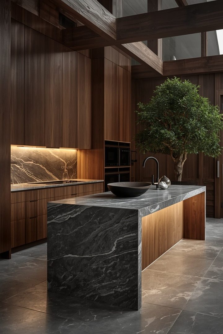 8. Mix Natural Wood Cabinets with Mediterranean Arches and Green Tile