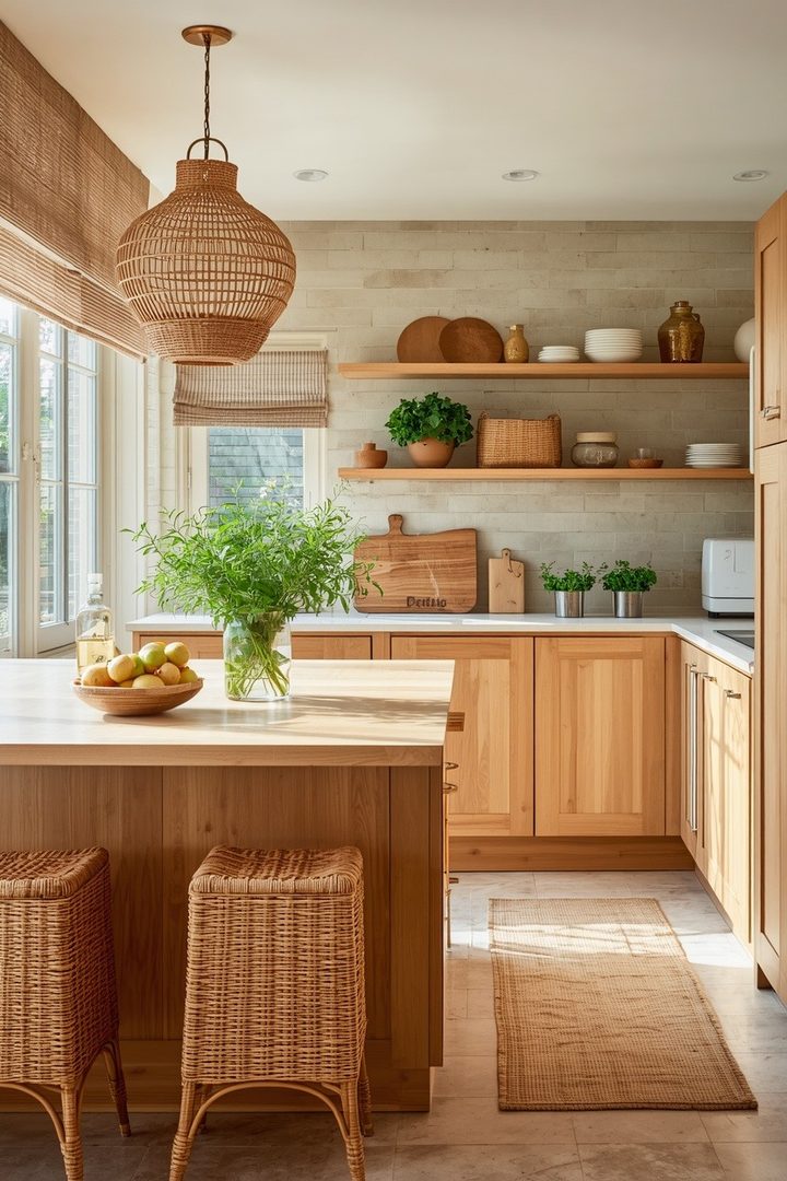 13. Add Woven Texture Around Natural Wood Cabinets