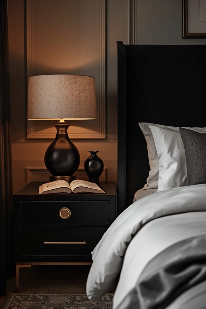 5. Choose Black Nightstands with Gold Hardware