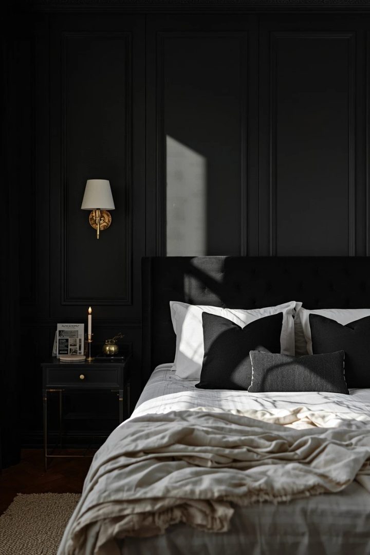 16. Add Black Paneling Behind the Bed